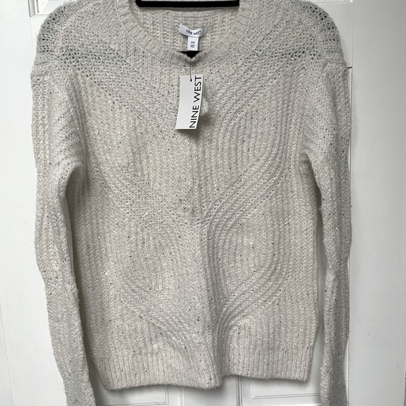 NWT Nine West Sweater in White with Silver Sequins for a little Bling! - Picture 1 of 5